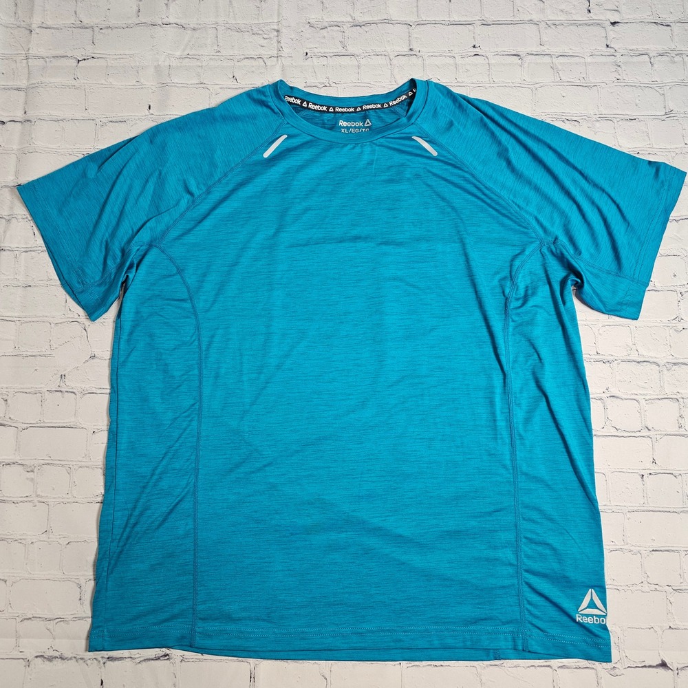 Reebok‎ Mens XL Teal Blue Space Dye Performance T-Shirt Reflective